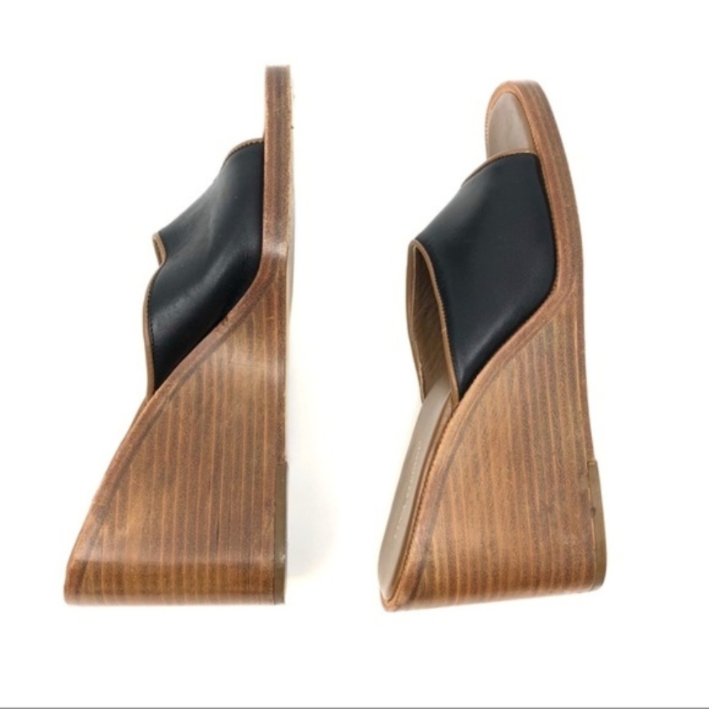Luca Stefani Black Brown Wedge Leather Sandals Made in Italy - Picture 4 of 8